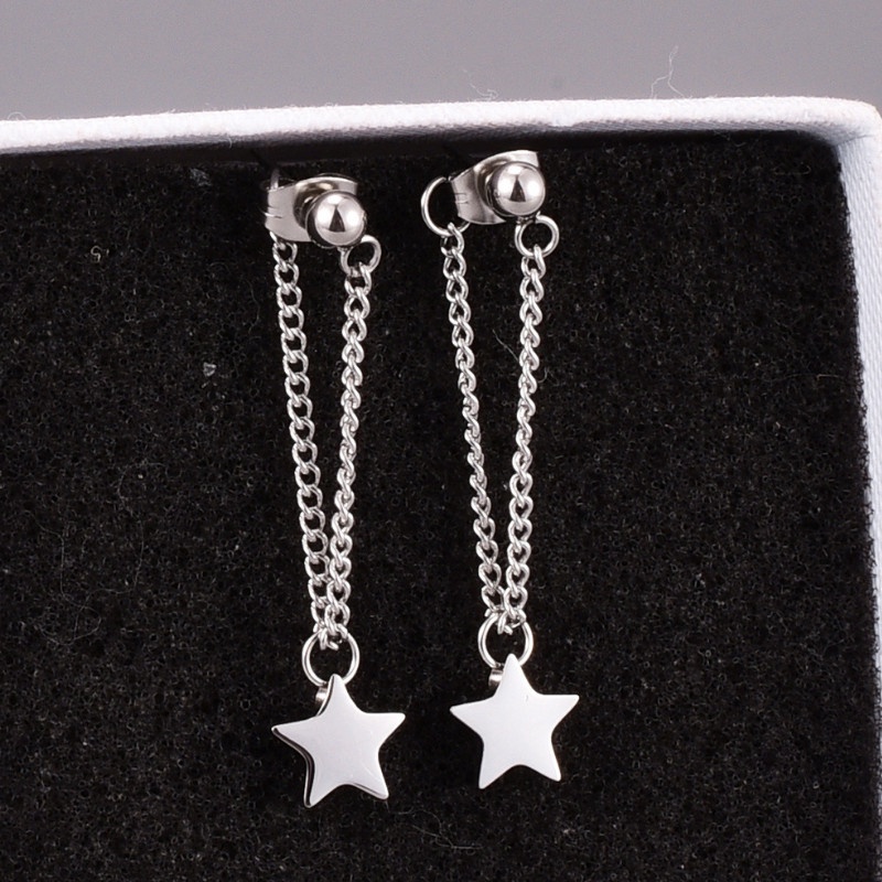 Bông Tai Ngôi Sao Tòn Ten Titan Ko Đen TT 3871 - màu bạc