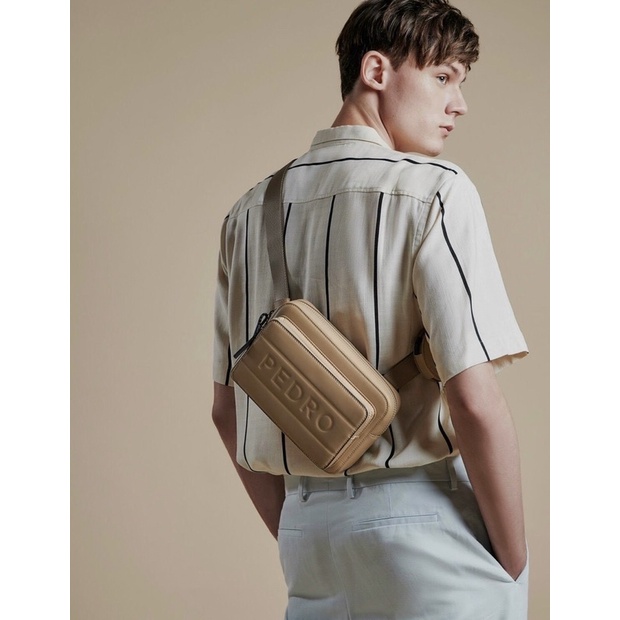 Set túi đeo chéo Nam Pedro kèm ví tròn hàng đẹp căng đét chuẩn Au size 25