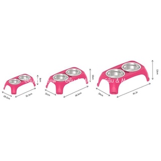 Chén bát ăn chân cao chống gù cho thú cưng chó mèo - Chén đôi lòng inox có thể tháo rời đế cao su chống trượt