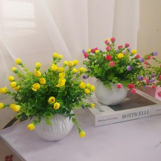 Lọ hoa hồng nụ giả để bàn trang trí nội thất, bình hoa nhí decor trang trí kệ tủ, nhà hàng, quán cà phê, shop thời trang