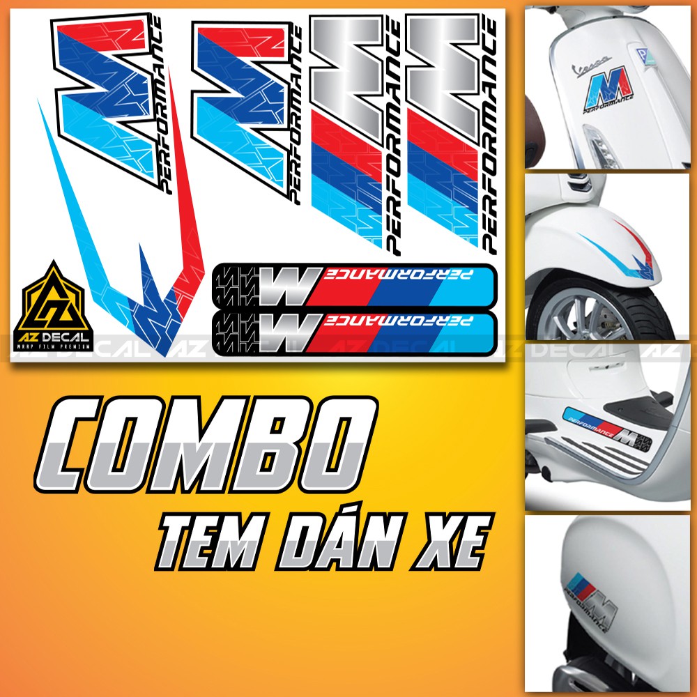 Combo Bộ Tem Dán Xe M Performance| Dán Mọi Loại Xe Chất Liệu PVC 5 Lớp| Bộ Tem Dán Đa Vị Trí