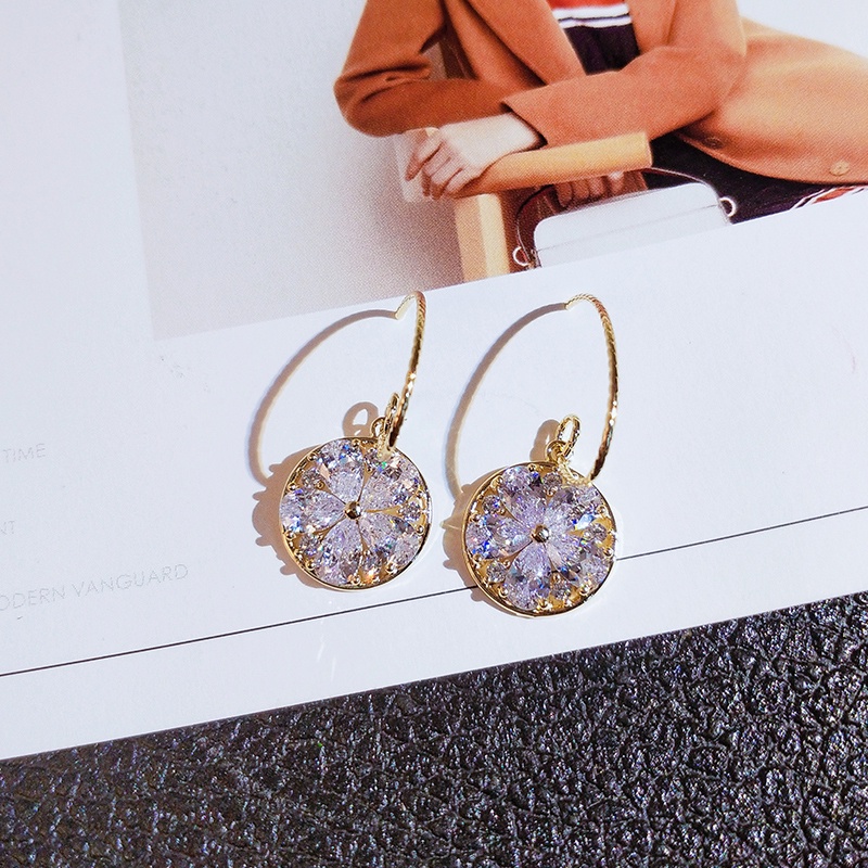 [Jiudoulan] Bông Tai Móc Tròn Hình Hoa Zircon Tinh Tế Cho Nữ