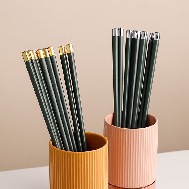 Set 5 đôi đũa ăn màu xanh lá đậm chống trượt chịu nhiệt cao