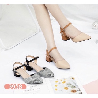 Giày bít mũi gót 3 và 5 phân phối 2 màu da mềm hở hậu quai cài