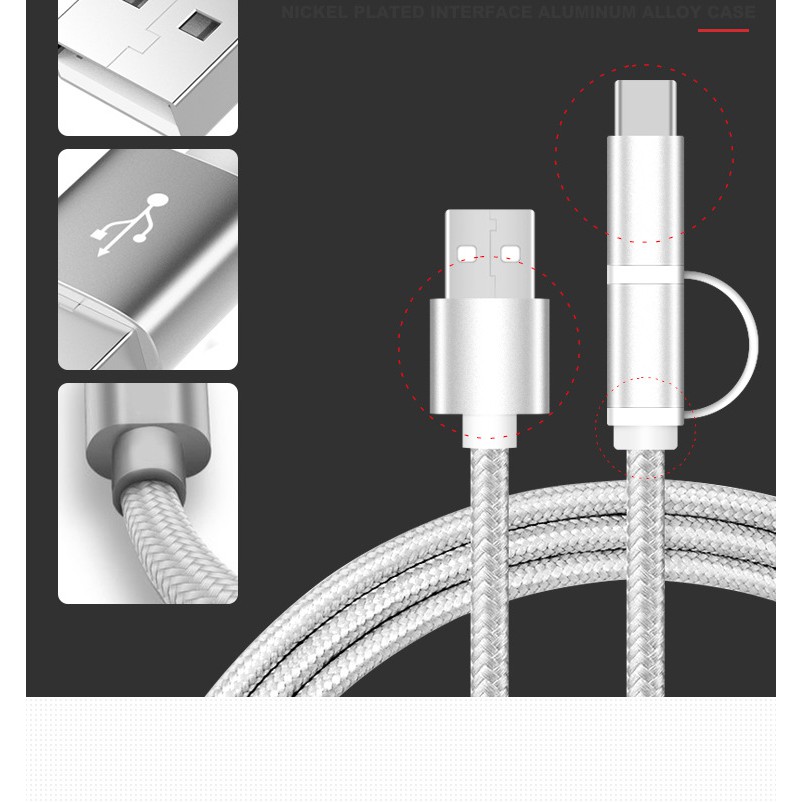 Dây cáp sạc nhanh 2 in 1 Type-C và Micro USB dài 1,5 CM Nhãn hiệu TIANSTON⭐🌟[SIÊU SALE]💗💘 Dây sạc đa năng