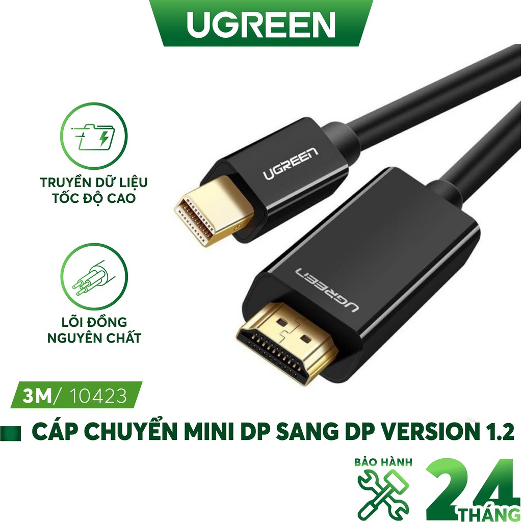 [Mã 2404EL10K giảm 10K đơn 20K] Cáp Mini DisplayPort đực sang Displayport đực chính hãng UGREEN MD105