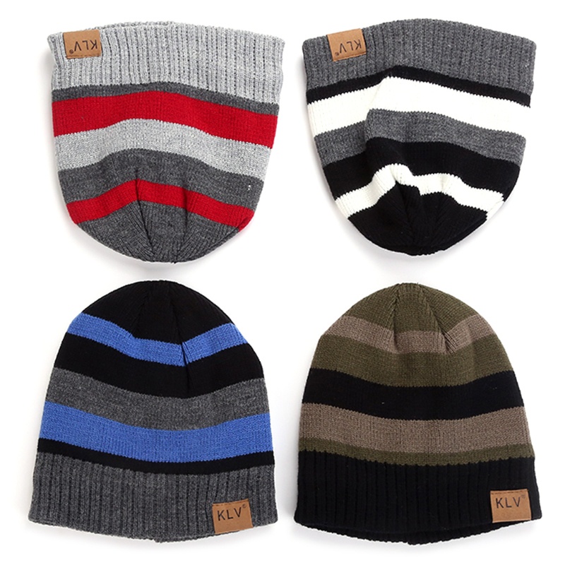 Mũ Beanie Dệt Kim Dày Dặn Họa Tiết Kẻ Sọc Oversize Thời Trang Mùa Đông Cho Nam Và Nữ