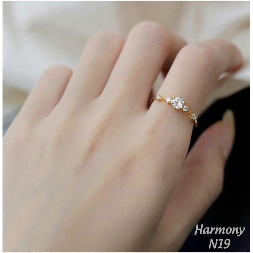 Nhẫn Helen bạc mạ vàng đính đá xinh xắn, sang chảnh, nữ tính N19 | TRANG SỨC BẠC HARMONY