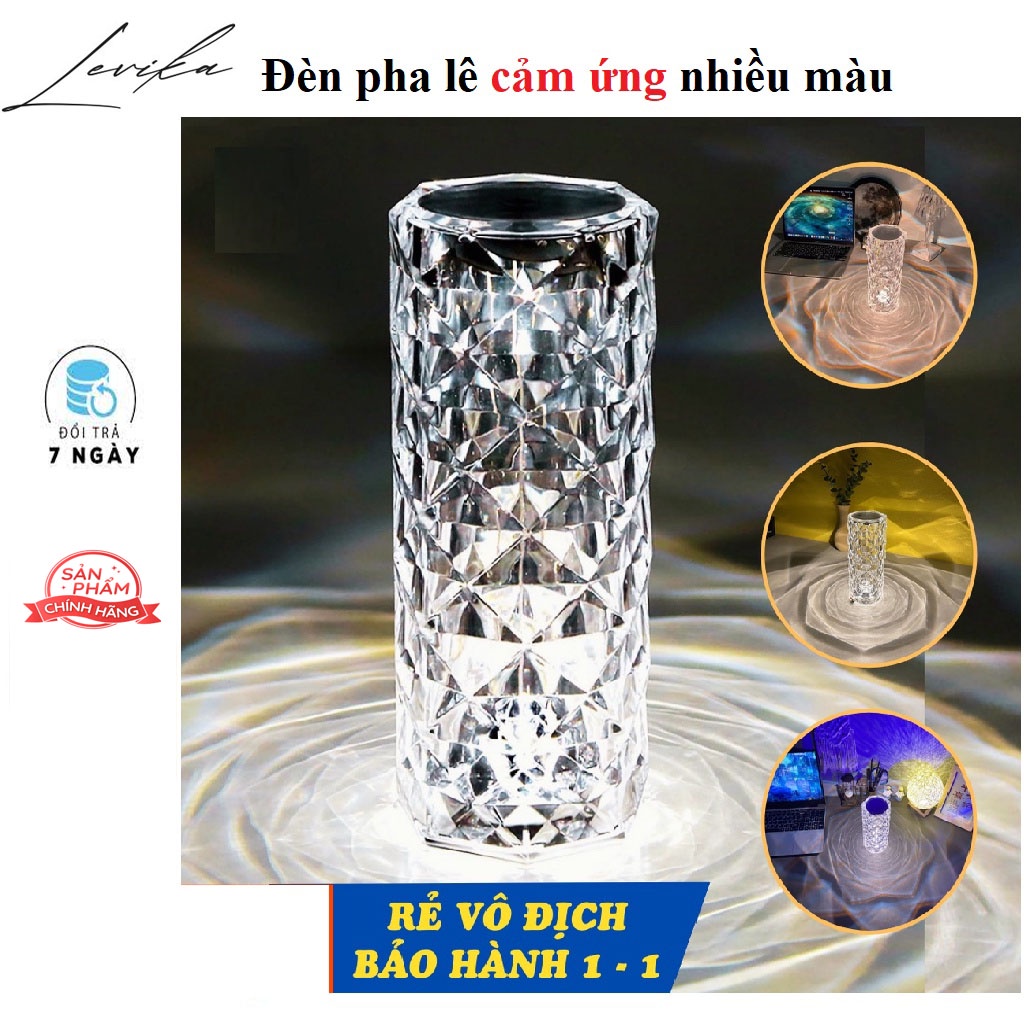 Đèn ngủ pha lê LEVIKA cảm ứng 16 màu để bàn, có điều khiển từ xa điều chỉnh được độ sáng