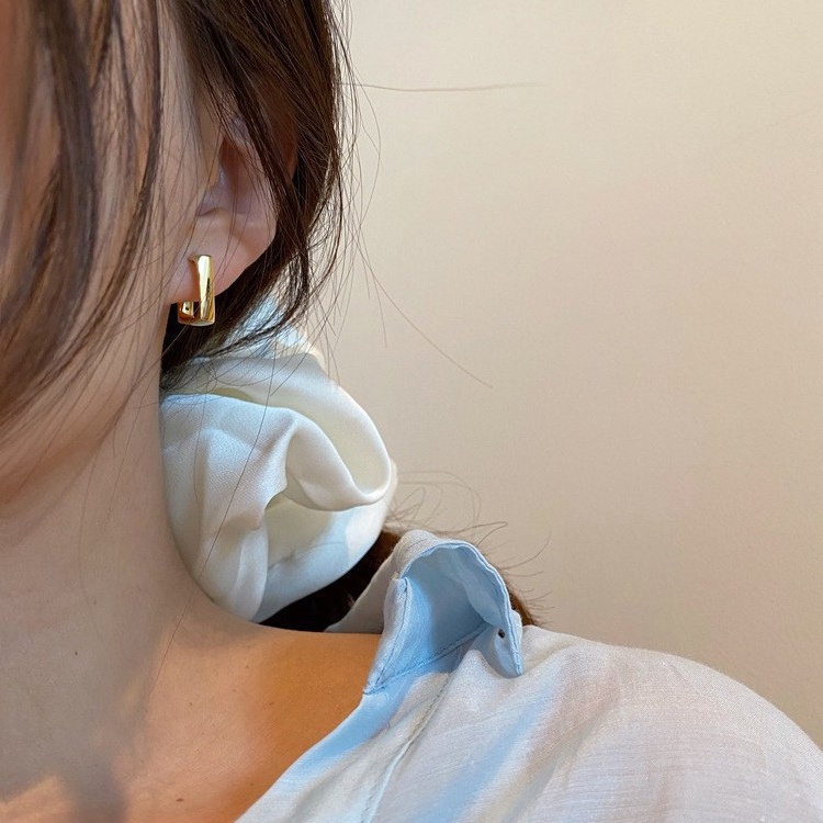 Bông tai mạ bạc 925 hình vuông phong cách Hàn Quốc