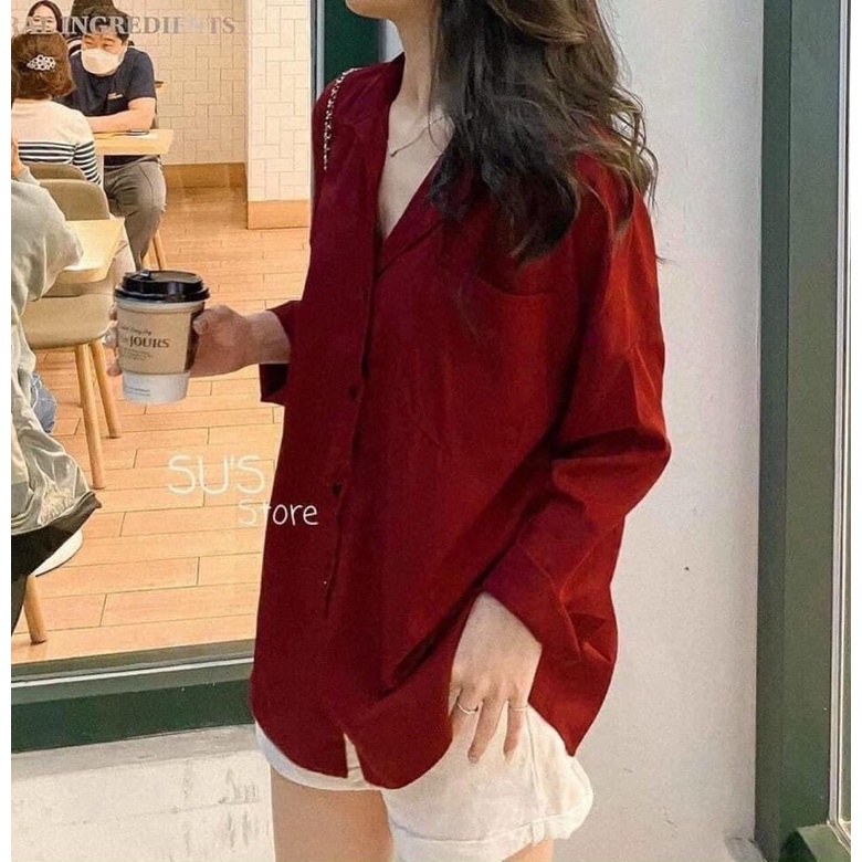 Áo Sơ Mi Trơn Dài Tay Nữ [FREESHIP] 🌸 Thun polo form rộng bánh bèo màu TRẮNG | HỒNG | ĐỎ cá tính Ulzzang 🌸 | BigBuy360 - bigbuy360.vn