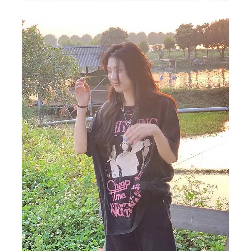 COZOK Áo Thun Ngắn Tay In Họa Tiết Vintage Cá Tính Trẻ Trung