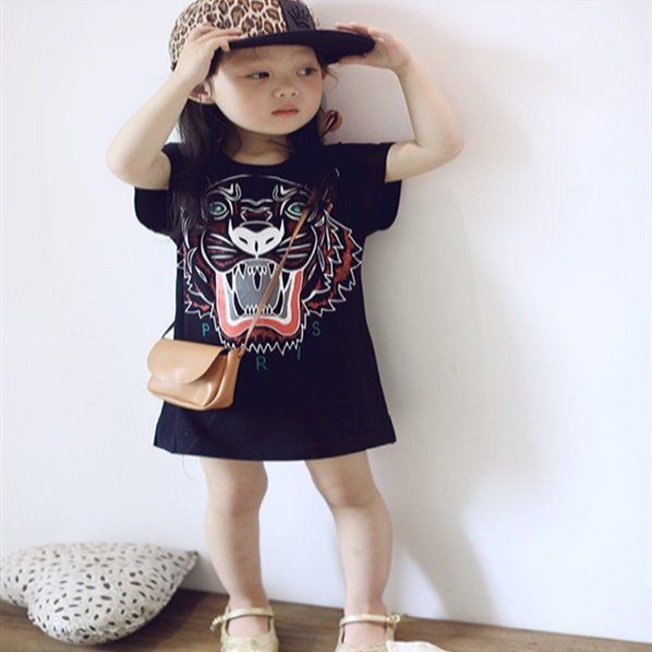 Đầm thun ngắn tay họa tiết hoạt hình đáng yêu dành cho bé gái