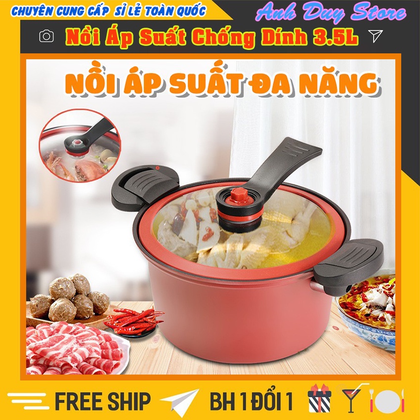 Nồi Áp Suất Chống Dính Dung Tích 3.5 Lít, 22Cm Nấu Được Bếp Từ Kiểu Dáng Hàn Quốc, Gọn Nhẹ Dễ Sử Dụng
