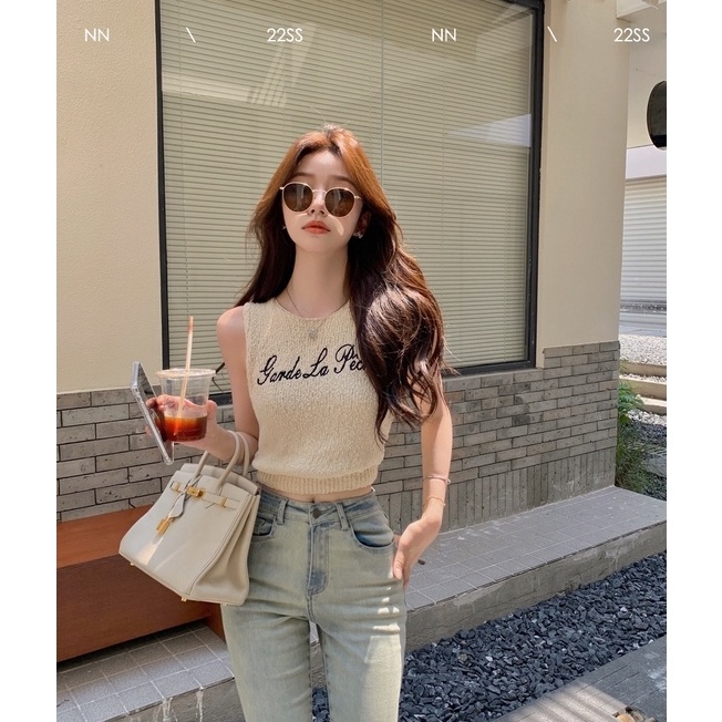 Set Áo Len Tay Dài + Áo Thun Cộc Tay In Chữ Thời Trang Nữ