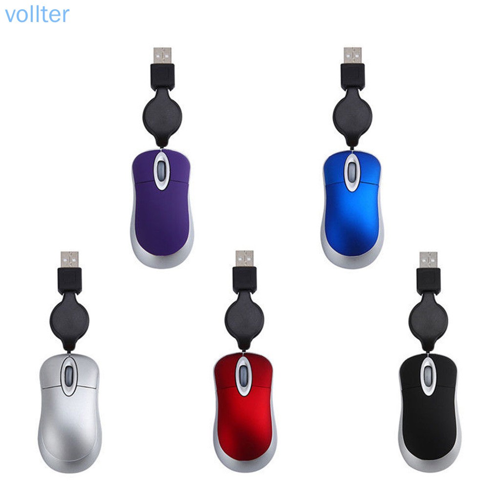 VOLL Lovely Mini Wired Mouse Retractable USB Cable Ergonomic Office Computer PC Laptop Gaming Mice