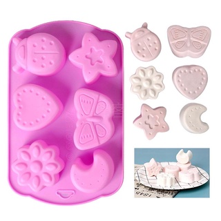 Khuôn silicone làm bánh 6 ngăn hình bướm / côn trùng / mặt trăng / ngôi sao