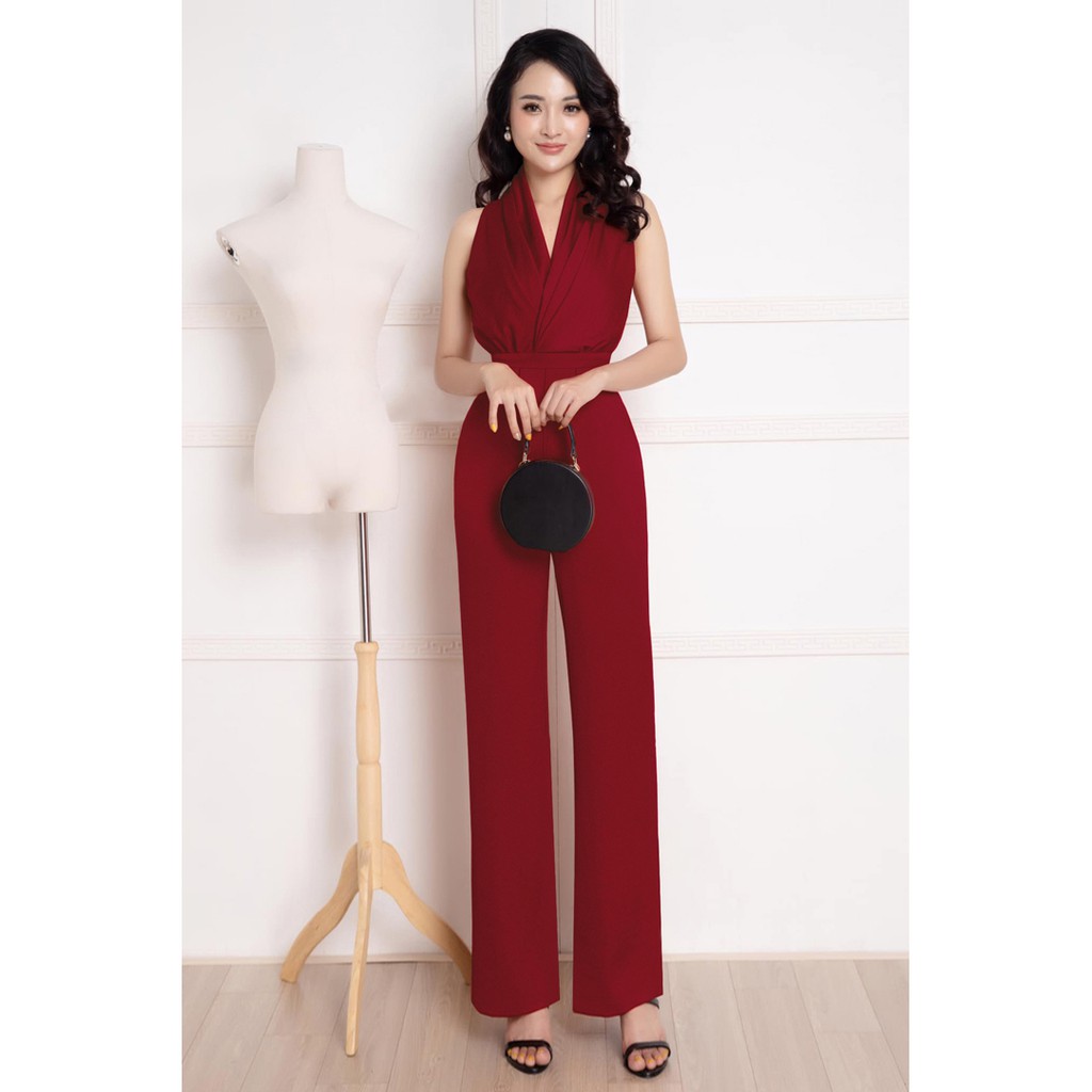 Đồ Bay Dài 🎁FREESHIP🎁 Jumpsuit dài ống suông cổ yếm xếp li nữ tính, sang trọng, sang chảnh TJ1045 | BigBuy360 - bigbuy360.vn