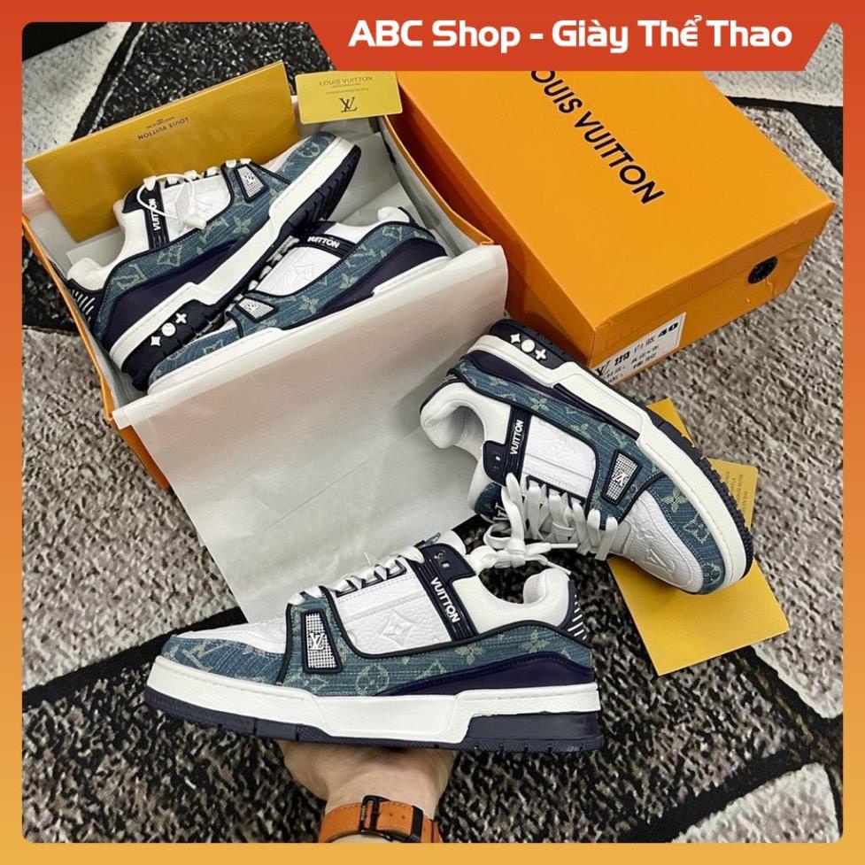GIÀY LV XANH BÒ FULL PHỤ KIỆN, GIẦY SNEAKER THỂ THAO XANH TÍM THAN NAVY