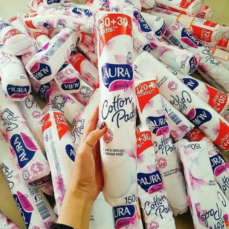 Sỉ 1 thùng bông tẩy trang Aura 150 miếng ( 35 gói x150 miếng)
