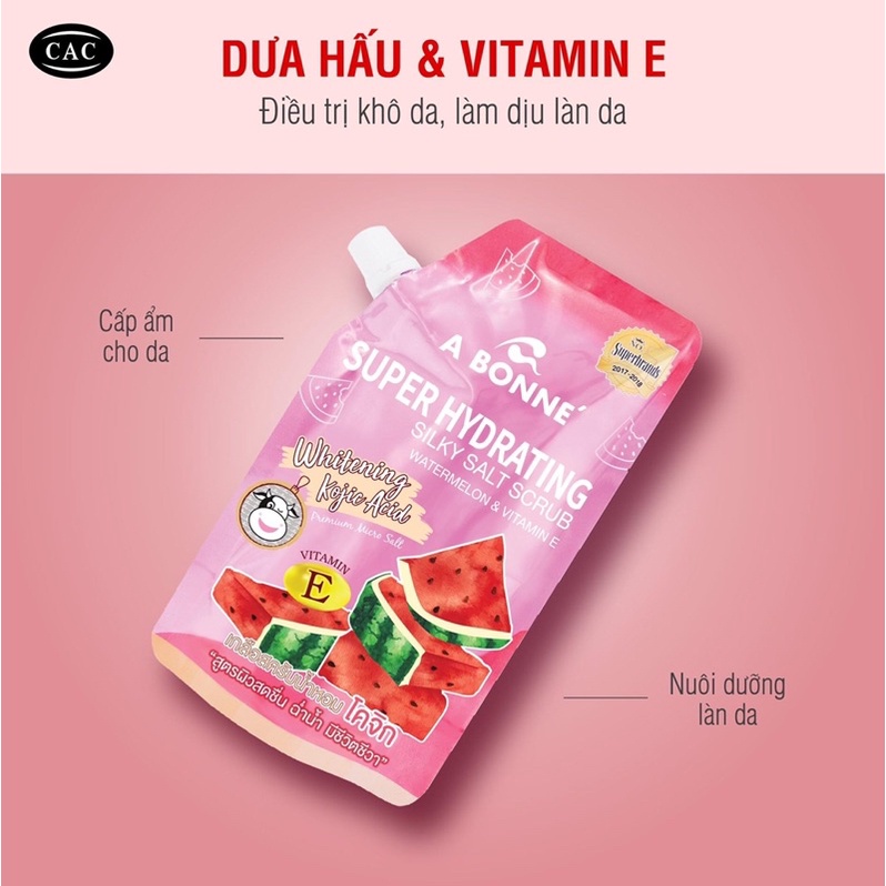 Muối Tắm Cấp Ẩm Thái Lan A Bonne' Super Hydrating - Dưa Hấu và Vitamin E Túi 350g Có Vòi
