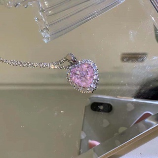 Dây chuyền mặt trái tim đính đá Zircon hồng thiết kế thời trang phong cách Hàn Quốc