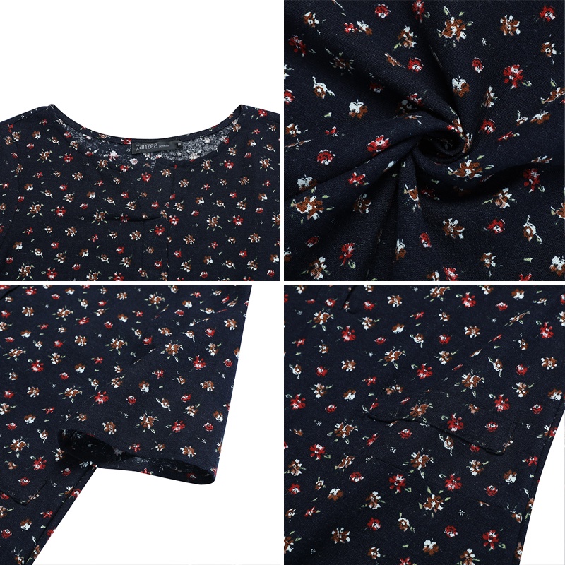 Váy midi Zanzea tay ngắn cổ chữ v in họa tiết hoa xinh xắn phong cách cổ điển thời trang cho nữ