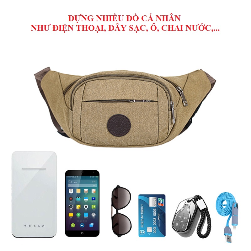 Túi đeo chéo nam nữ thời trang Sport vải canvas chống bụi, túi đeo hông đeo bụng