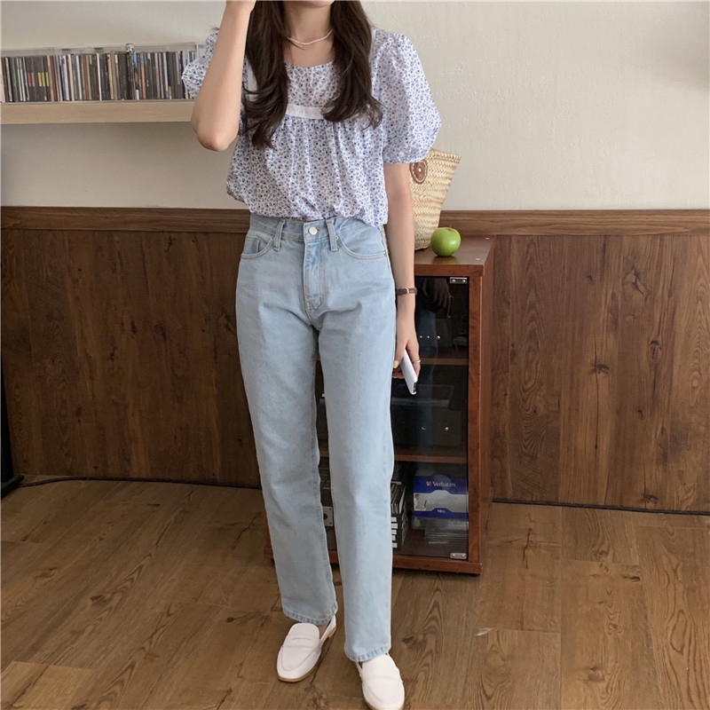 Áo Kiểu Cổ Tròn Tay Phồng In Hoa Dễ Thương 35527