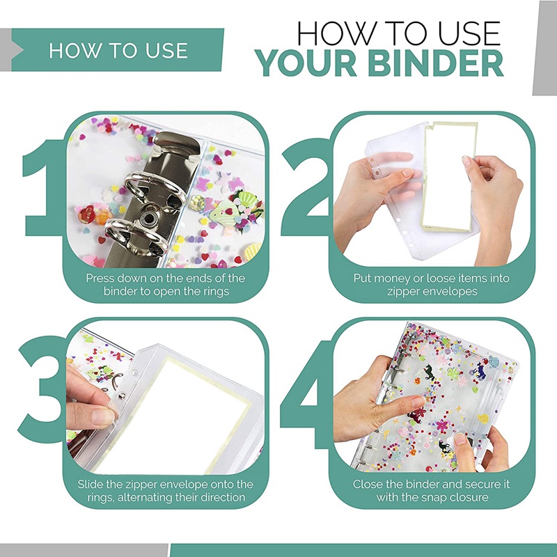 Bộ bìa sổ còng khổ A6 màu hồng và phong bì đựng tiền mặt/giấy ghi chi tiêu ngân sách dùng làm sổ tay/sổ kế hoạch