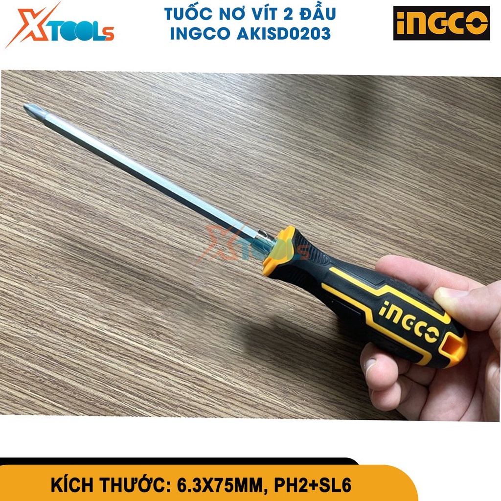 Tua vít 2 đầu INGCO AKISD0203, Kích thước 5 x 135mm, bake SL6 dẹp PH2 vặn mở đa năng