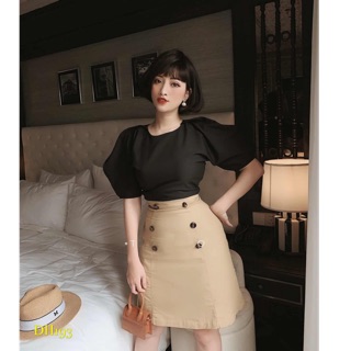 Set áo tay bồng chân váy kaki