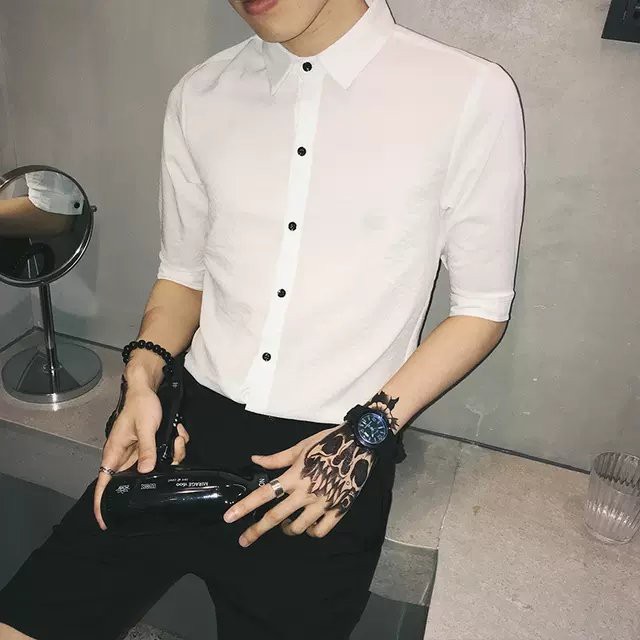 Áo sơ mi nam dài tay Mantoni màu Trắng Cúc Đen vải lụa không nhăn không phai siêu bền | BigBuy360 - bigbuy360.vn