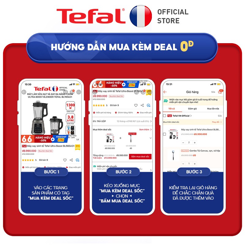 [Mã ELTEFALWL5 giảm 10% đơn 500K] Máy xay sinh tố Tefal Blendforce Piano + cối xay XL BL47YB66 - Xám