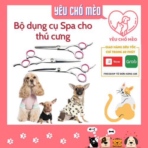 Bộ dụng cụ kéo cắt lông cong + thằng kèm lược tiện lợi dành cho thú cưng