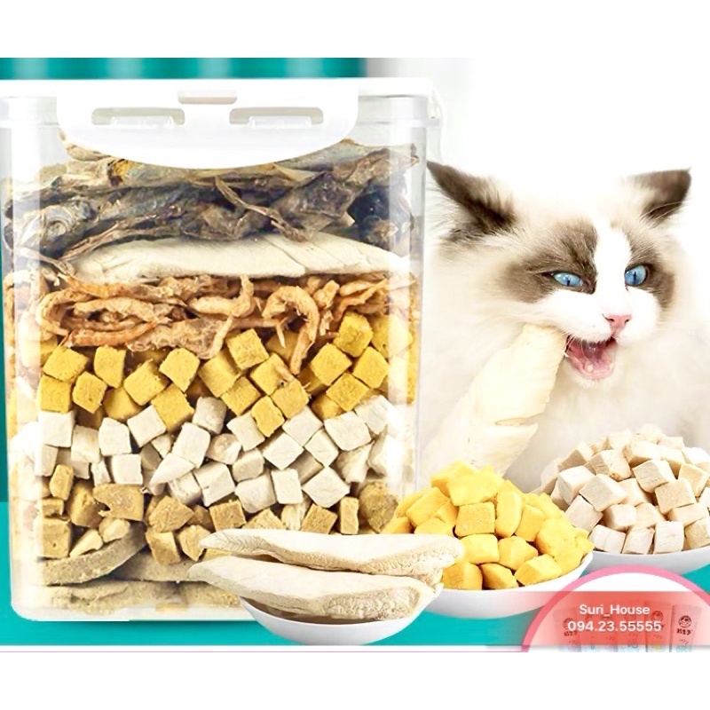 Thịt sấy khô cho mèo Thức ăn đông khô Đồ ăn vặt cho chó tăng cân Surica AV01 (500gr)