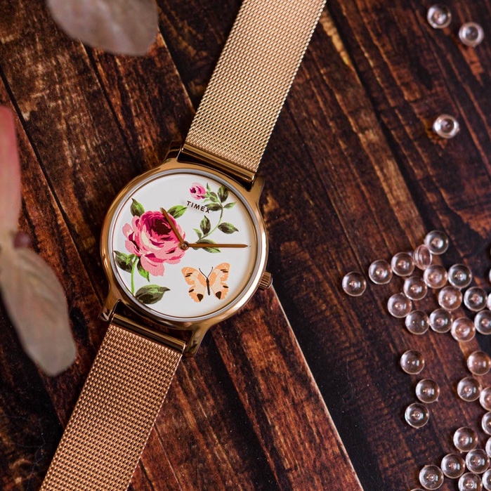 Đồng hồ Nữ Timex Full Bloom Steel Gold Rose White TW2U19000 - Chính Hãng