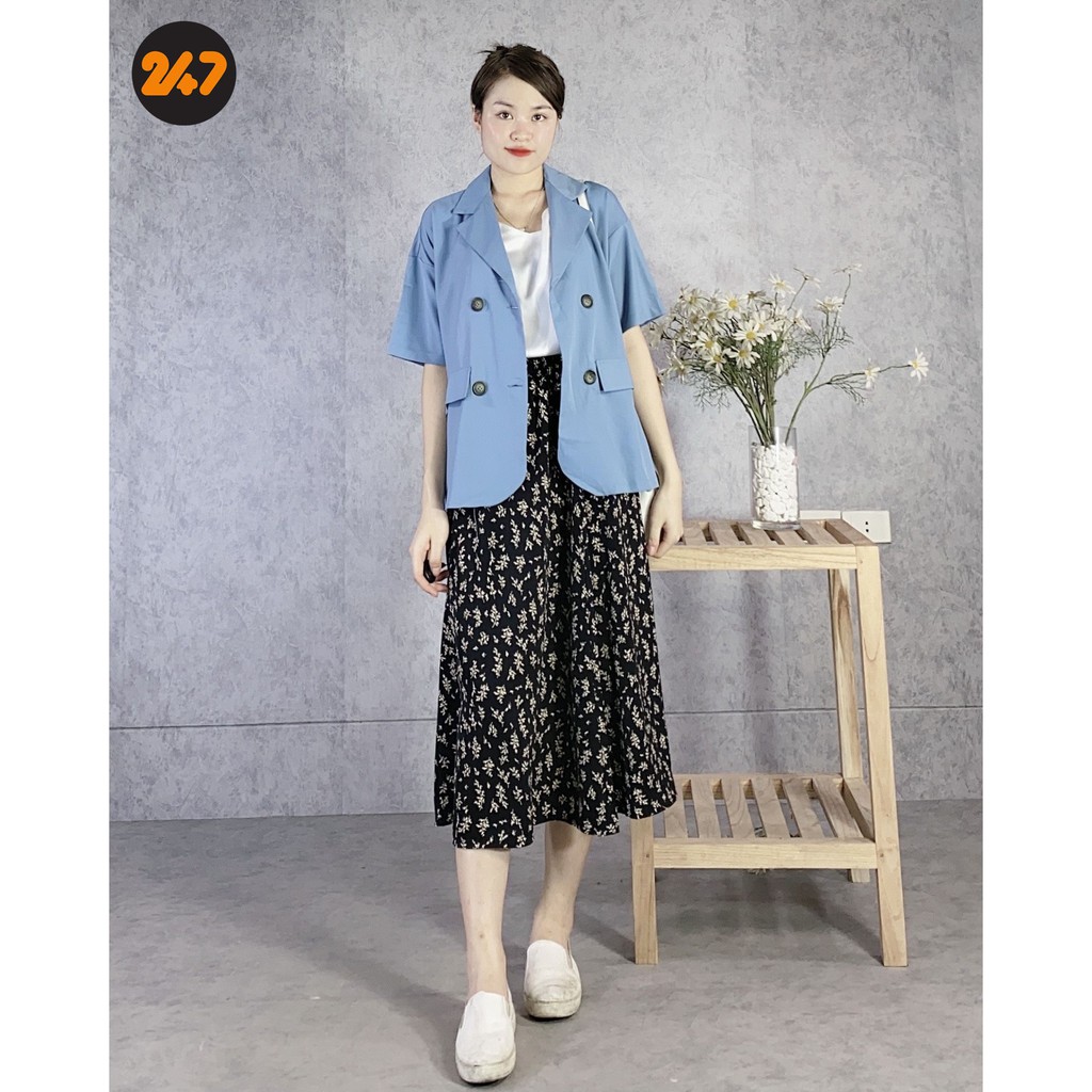 Áo khoác blazer nữ hàn quốc màu xanh tây vintage kèm video ảnh thật | BigBuy360 - bigbuy360.vn