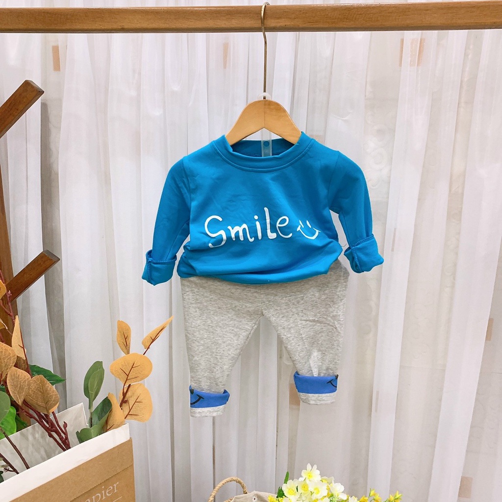 Bộ thu đông gấu Smile chất nỉ cho bé trai/bé gái form 6-19kg QATE408