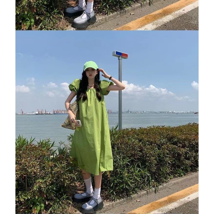 Đầm Midi Dáng Chữ A Tay Phồng Phong Cách Pháp Thanh Lịch Thời Trang Mùa Hè Mới Cho Nữ