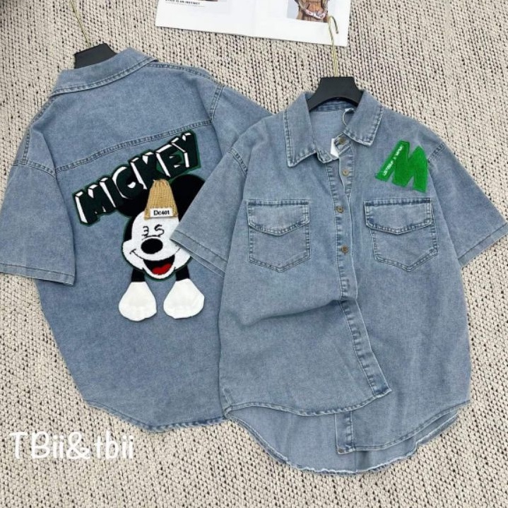 Áo sơmi jeans mềm micky nổi lưng hàng QCL1