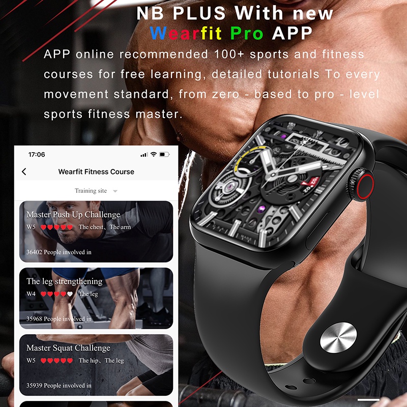 Lykry Smart Watch NBPLUS IWO Square Screen Bluetooth Call IP67 Waterproof Long Standby Heart Rate Blood Oxygen Monitor Fitness Tracker 1.75inch