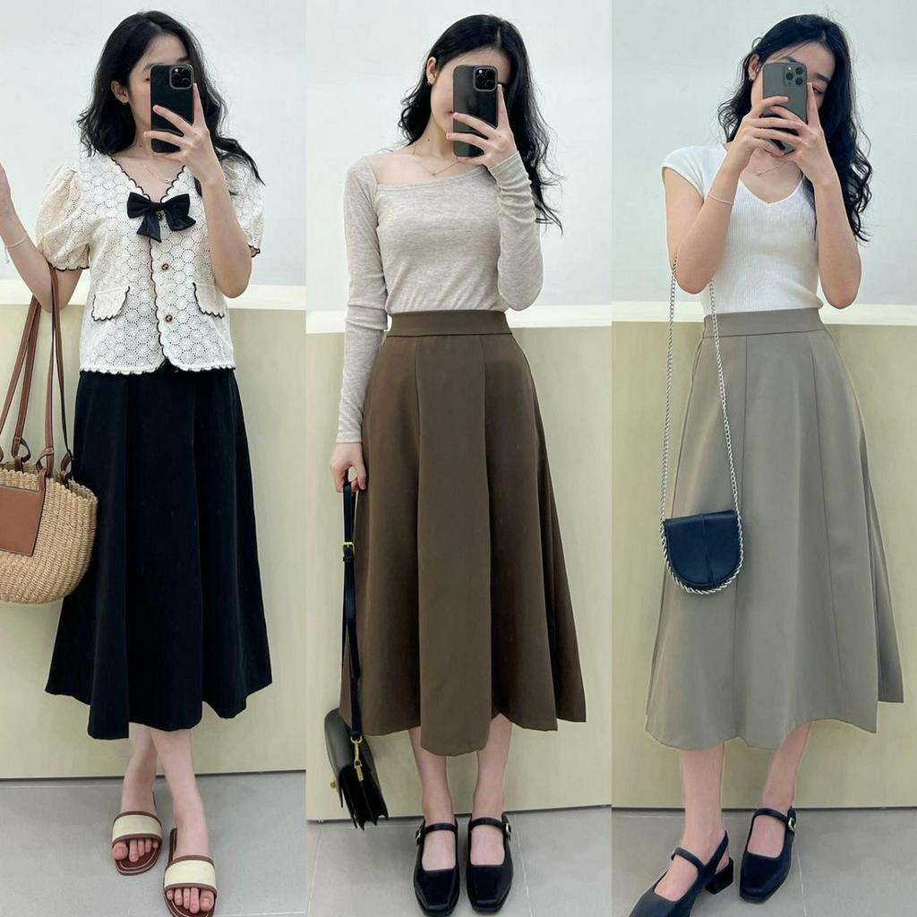 Chân váy xòe cạp chun sau 8815, Chân váy nữ dáng midi