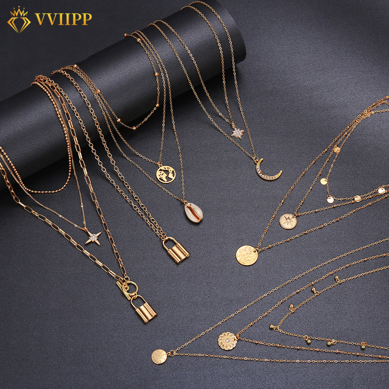 Dây Chuyền Hợp Kim Mạ Vàng Nhiều Lớp Phong Cách Hàn Quốc Dành Cho Nữ