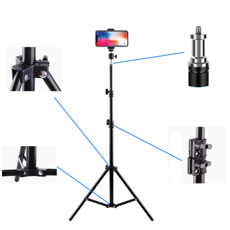 Tripods Cao 2M1 Có Điều Chỉnh Cao Thấp - Giá Đỡ Điện Thoại - Máy Ảnh - Đèn Flash - Chụp Ảnh - Quay Video Chuyên Nghiệp