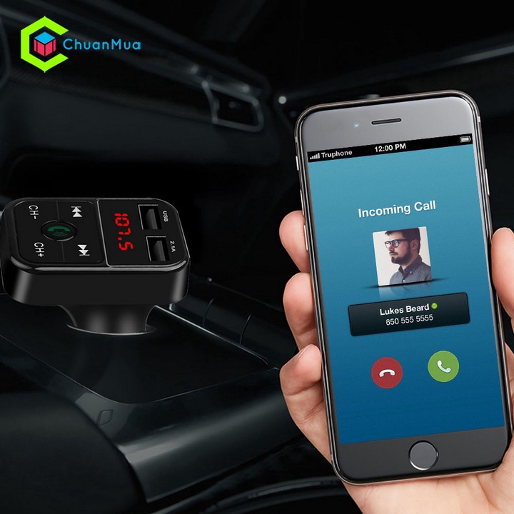 Tẩu sạc xe hơi không dây USB kết nối Bluetooth màn hình LCD hỗ trợ MP3 truyền tín hiệu FM
