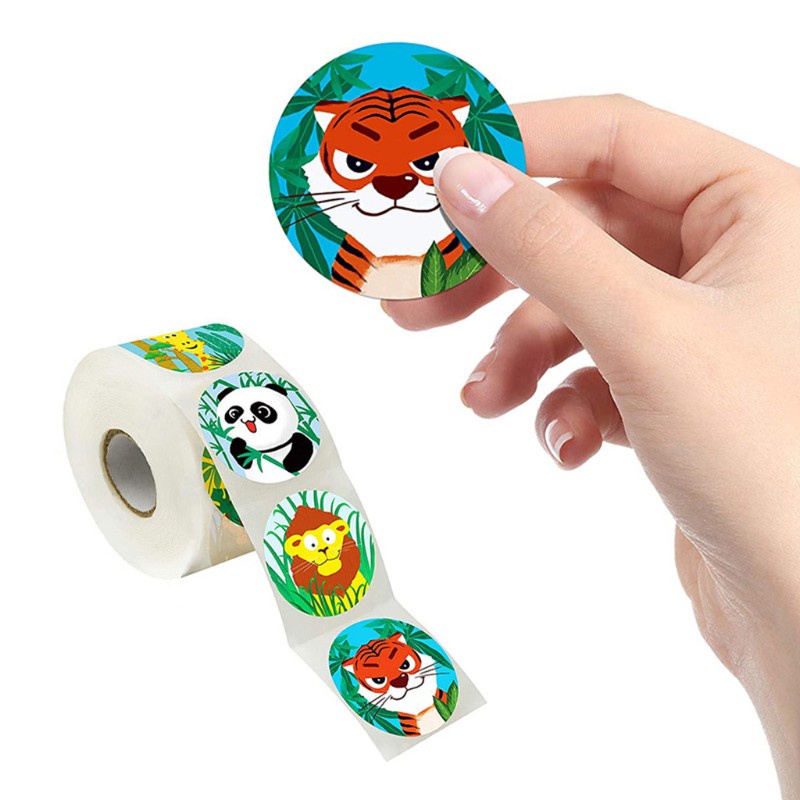 KING 1 Roll Cartoon Animal Stickers Adhesive Tape Child Teacher Reward Sticker Gifts