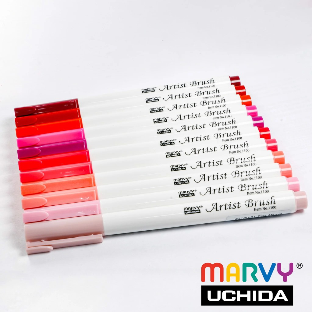 [ TÂM TÂM ]-Bút cọ màu Marvy Artist Brush Mã 1100 Tông màu đỏ hồng-