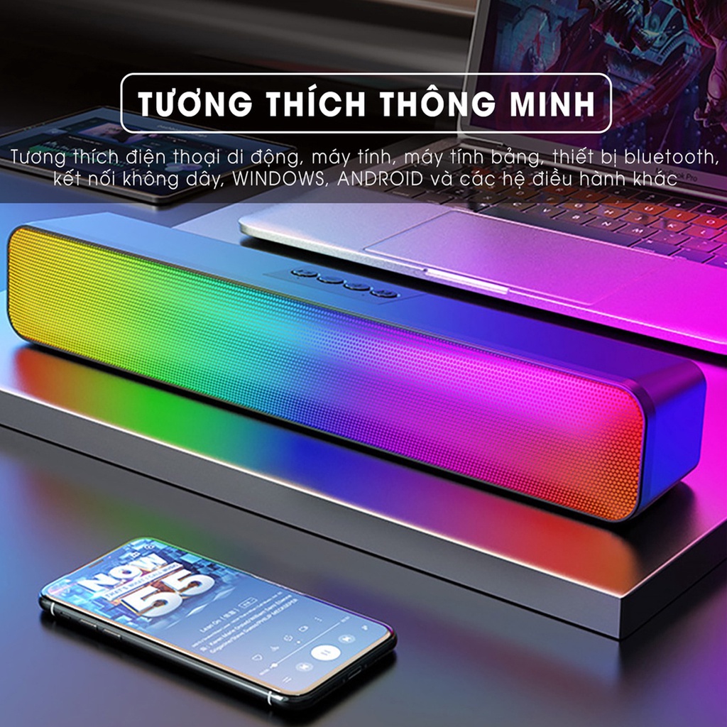 Loa bluetooth không dây DIGICOM Soundbar N8 Pro LED RGB âm thanh sống động sắc nét cho điện thoại máy tính laptop để bàn