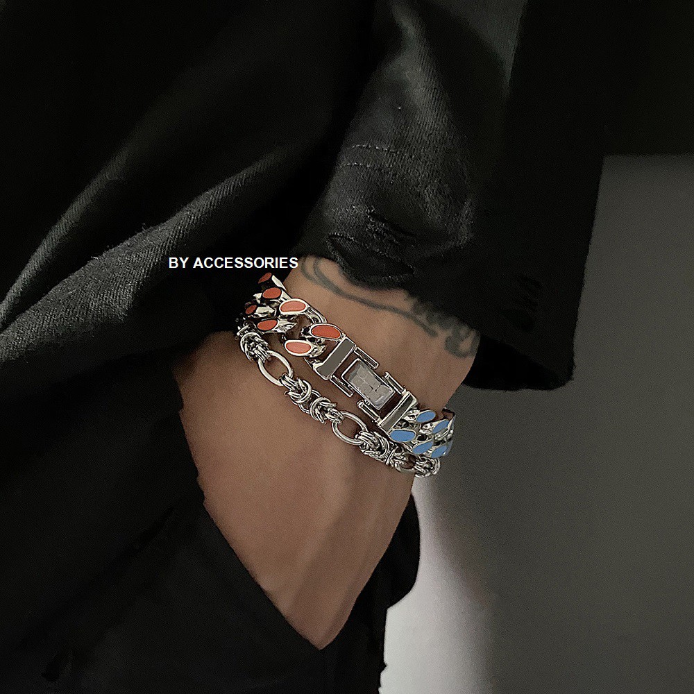 Lắc tay xích bản to màu xanh đỏ khóa hộp